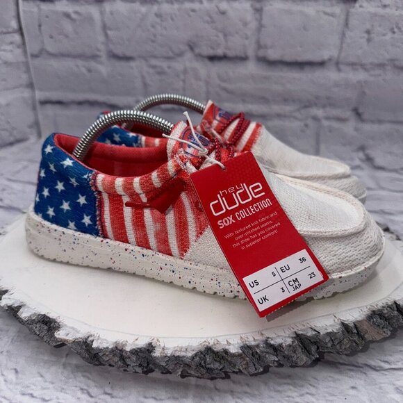 Hey Dude Shoes - Hey Dude Wendy Patriotic Americana Slip On Shoes Women's Size 5 USA Flag NEW
